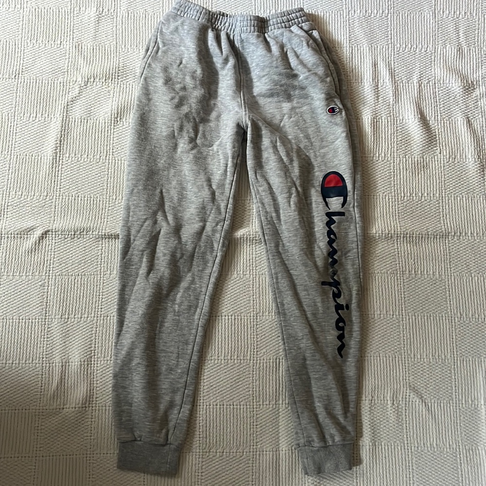 grey champion sweatpants, size girls large